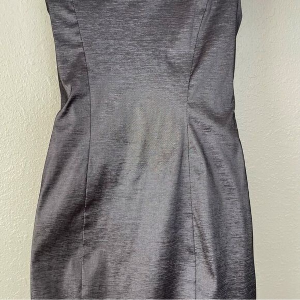 Xscape gray metallic Flower one shoulder sheath midi dress formal 6 - Picture 8 of 11